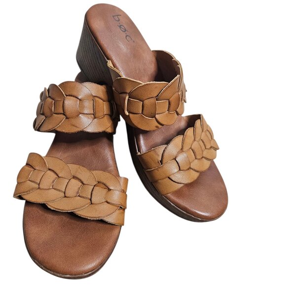 BOC by Born Jillian Block Heel Double Strap Slide Sandal Brown Clog Women's SZ 7 - Picture 1 of 10